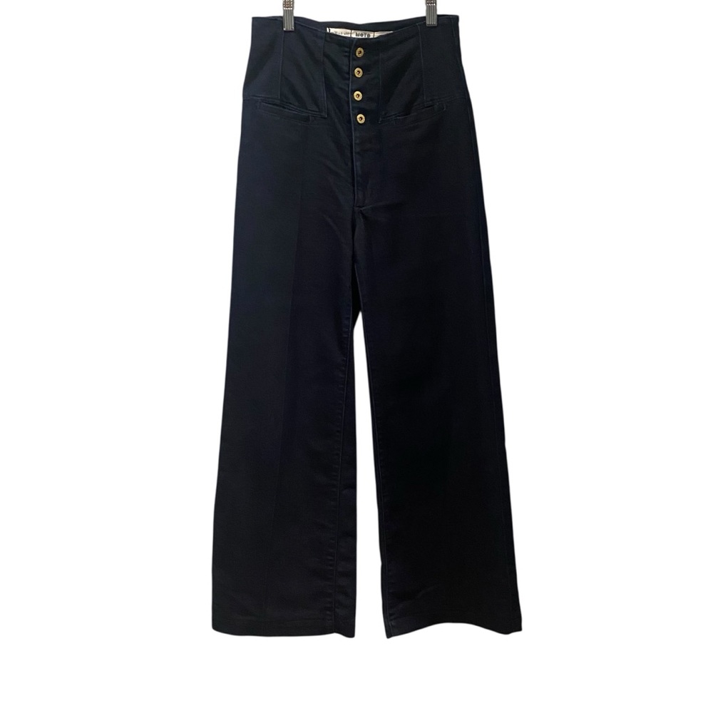 Moto Dark Blue High-Waisted w/Button-flyers Wide Leg Flare Jeans 6